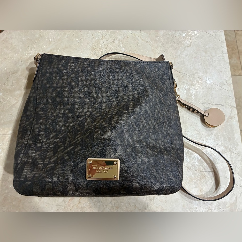 Michael Kors Jet Set Travel Large Logo Messenger Bag Canvas in Brown
